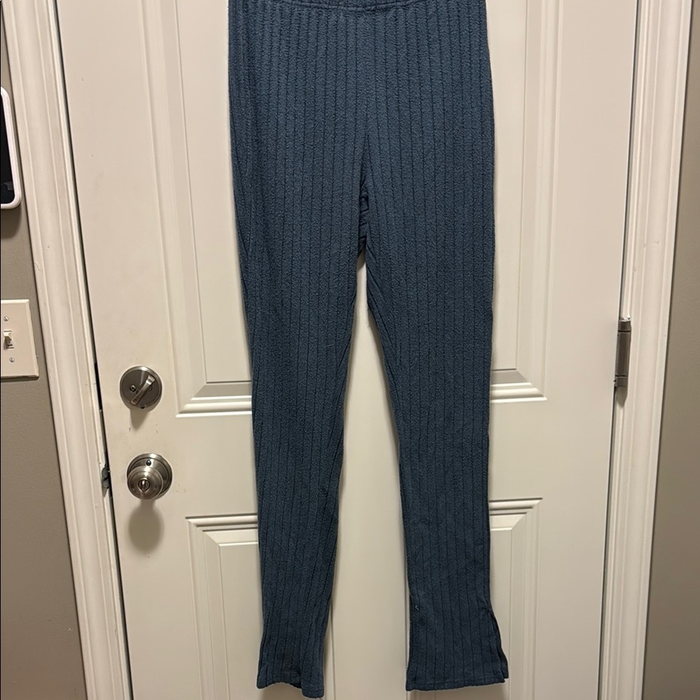 Elegant Blue Textured Women's Pants